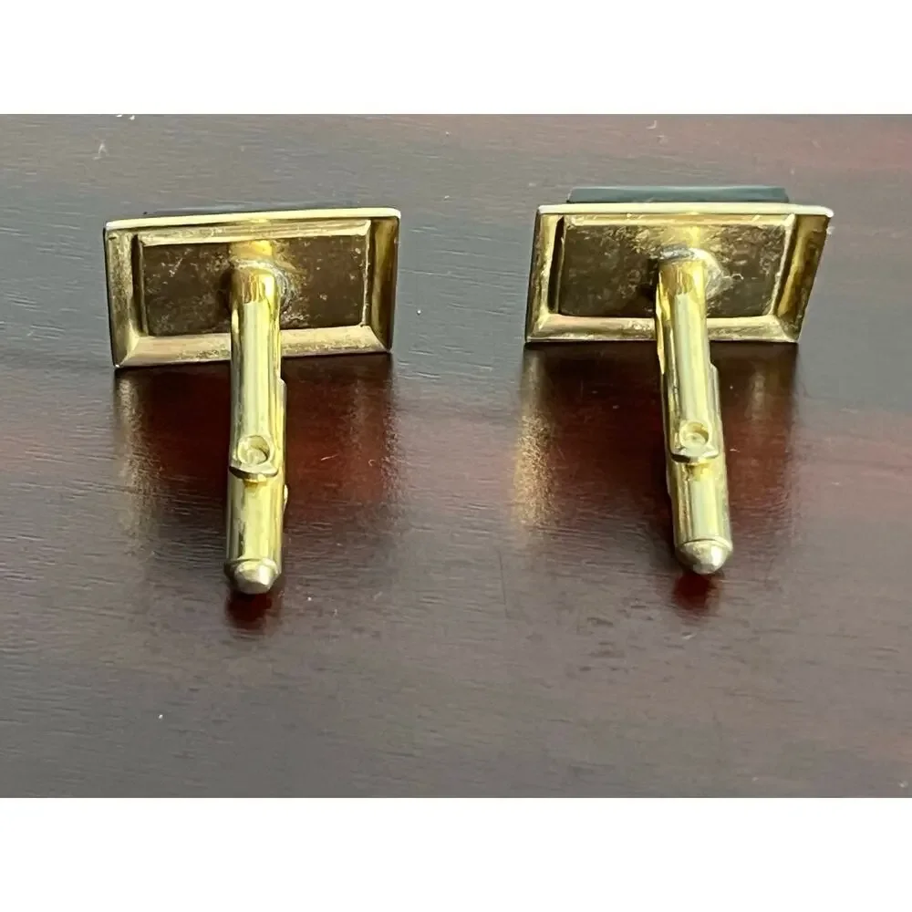 VTG Black Onyx Rhinestone Gold Tone Cufflinks Retro MCM